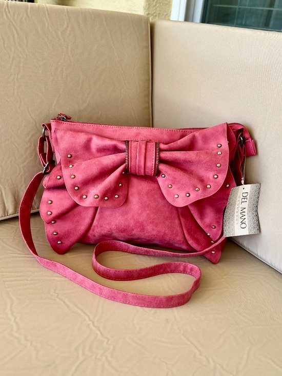 Del Mano Pink Bow-Adorned Bag/ Crossbody NWT - Picture 1 of 11